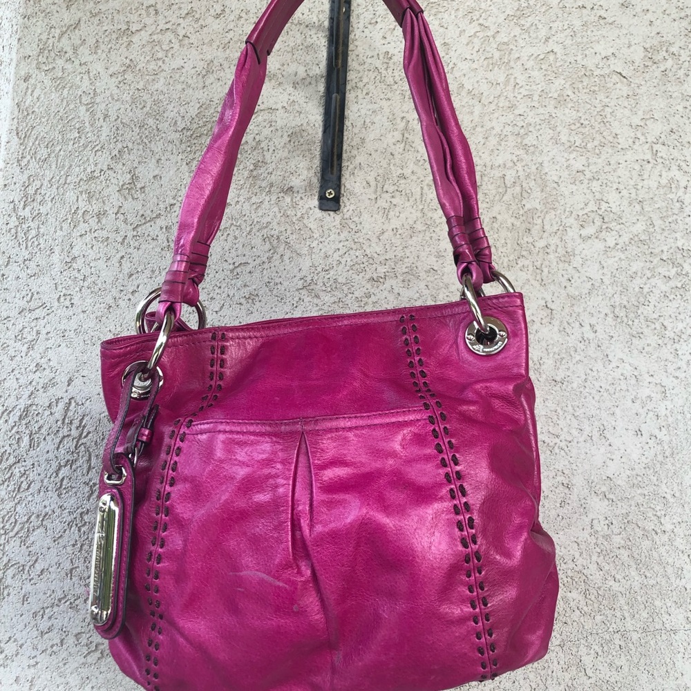 B.Makowsky Magenta Leather Hobo Bag